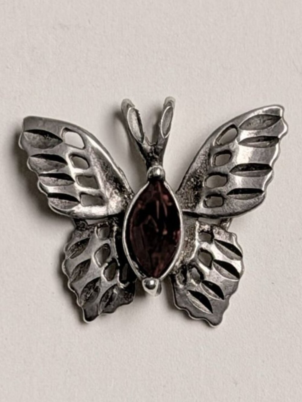 Vintage 925 Silver Butterfly Garnet Pendant Gift